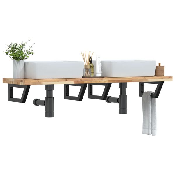 vidaXL &Eacute;tag&egrave;re de vasque murale acier et bois massif d'acacia