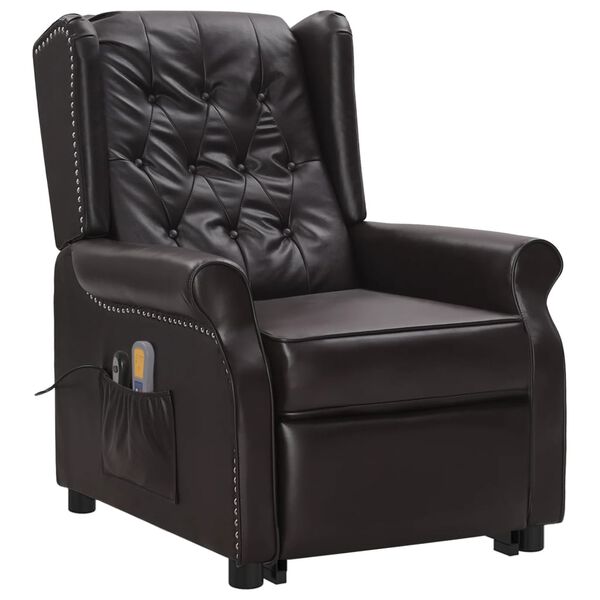 vidaXL Fauteuil de massage marron similicuir brillant