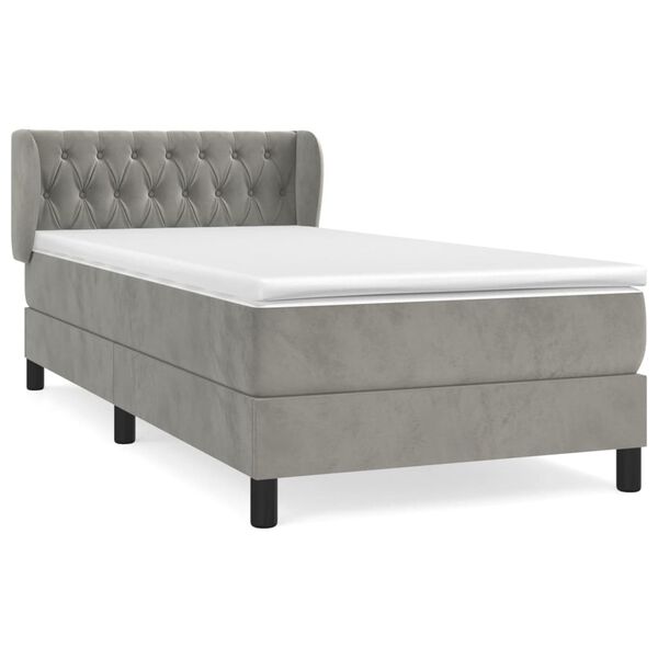 vidaXL Sommier &agrave; lattes de lit et matelas Gris clair 90x190 cm Velours
