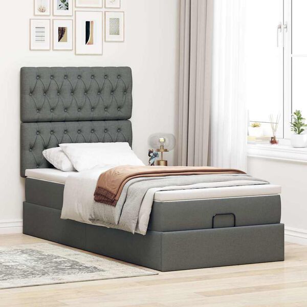 vidaXL Cadre de lit ottoman avec matelas gris fonc&eacute; 80x200 cm tissu