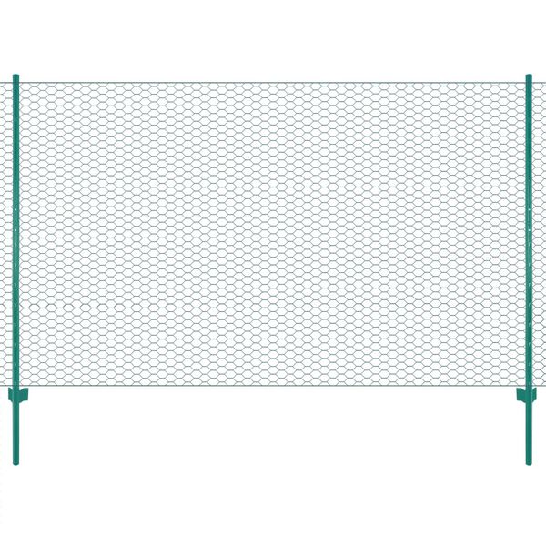 vidaXL Cl&ocirc;ture en grillage m&eacute;tallique avec poteaux Acier 25x2 m Vert