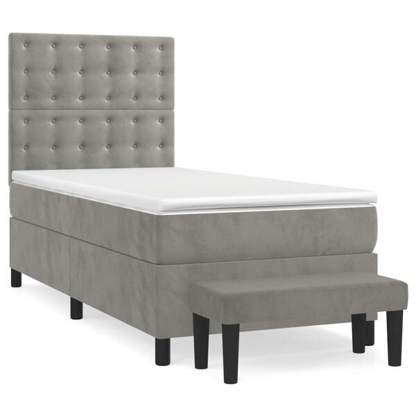 vidaXL Sommier &agrave; lattes de lit et matelas Gris clair 90x190 cm Velours