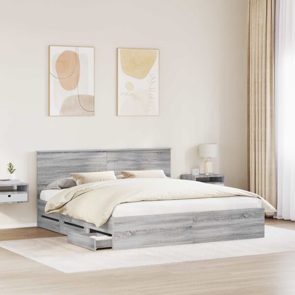 vidaXL Cadre de lit Gris Sonoma 200 x 200 cm Bois Ing&eacute;nierie
