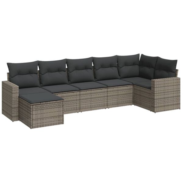 vidaXL Salon de jardin avec coussins 7 pcs gris r&eacute;sine tress&eacute;e