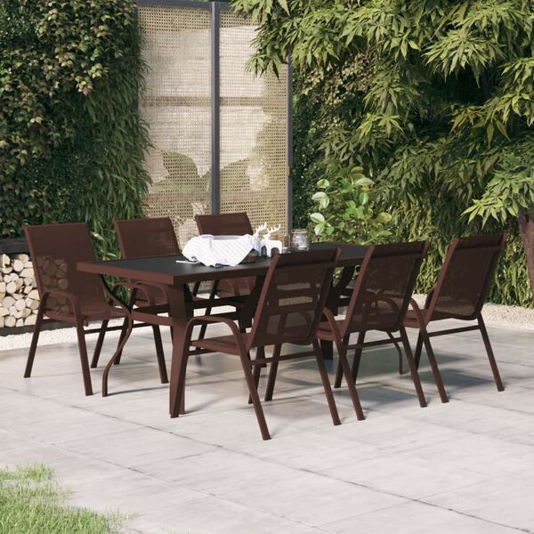 vidaXL Ensemble à manger de jardin 7 pcs Marron et noir