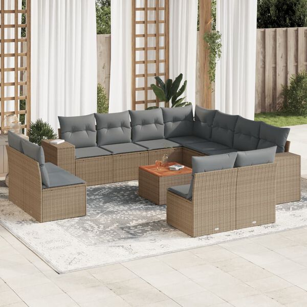 vidaXL Salon de jardin avec coussins 12 pcs beige r&eacute;sine tress&eacute;e