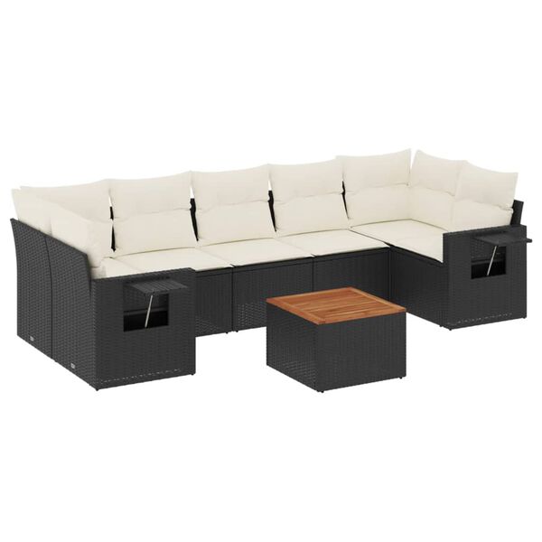 vidaXL Salon de jardin 8 pcs avec coussins noir r&eacute;sine tress&eacute;e