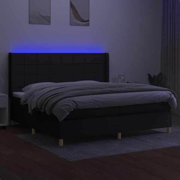 vidaXL Sommier &agrave; lattes de lit et matelas et LED Noir 200x200 cm Tissu