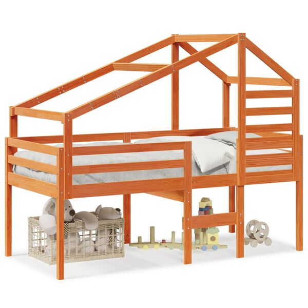 vidaXL Lit haut sans matelas cire marron 90x200 cm bois de pin massif