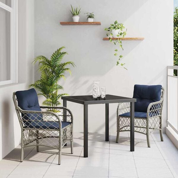 vidaXL Ensemble de salle &agrave; manger pour jardin 3 pcs Gris et Noir Rotin