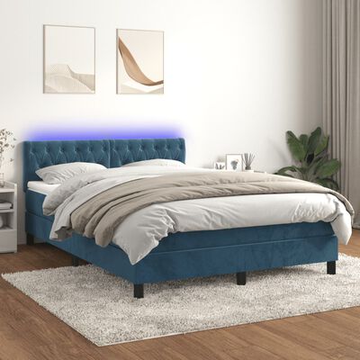 vidaXL Sommier à lattes de lit avec matelas LED Bleu foncé 140x200 cm