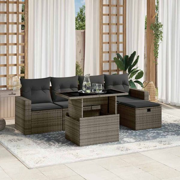 vidaXL Salon de jardin 6 pcs avec coussins gris r&eacute;sine tress&eacute;e