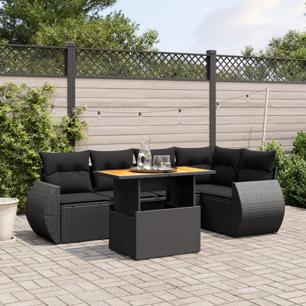 vidaXL Salon de jardin 6 pcs avec coussins noir r&eacute;sine tress&eacute;e