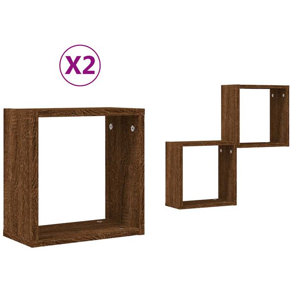 vidaXL &Eacute;tag&egrave;res murales sous forme cube 2 pcs ch&ecirc;ne marron 30x15x30cm