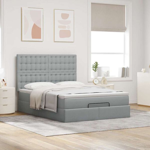VidaXL Cadre de lit ottoman et matelas gris clair 140x190 cm tissu
