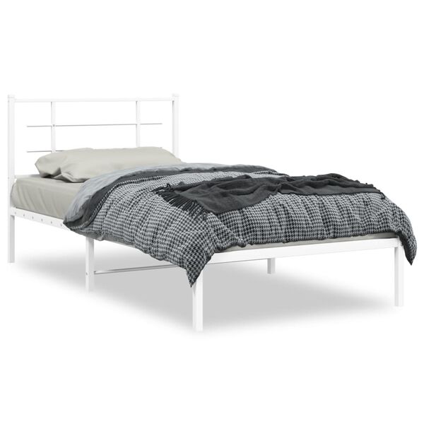 vidaXL Cadre de lit m&eacute;tal sans matelas et t&ecirc;te de lit blanc 107x203 cm