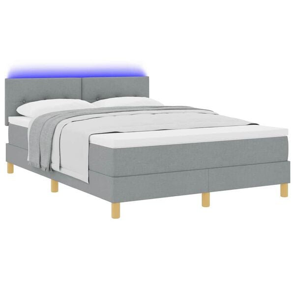 vidaXL Lit &agrave; ressort LED avec matelas Gris clair 140 x 200 cm tissu