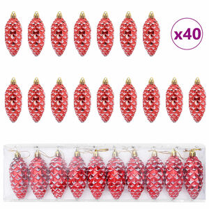 vidaXL Boule de Pomme de Pin de No&euml;l 40 pcs Rouge Plastique