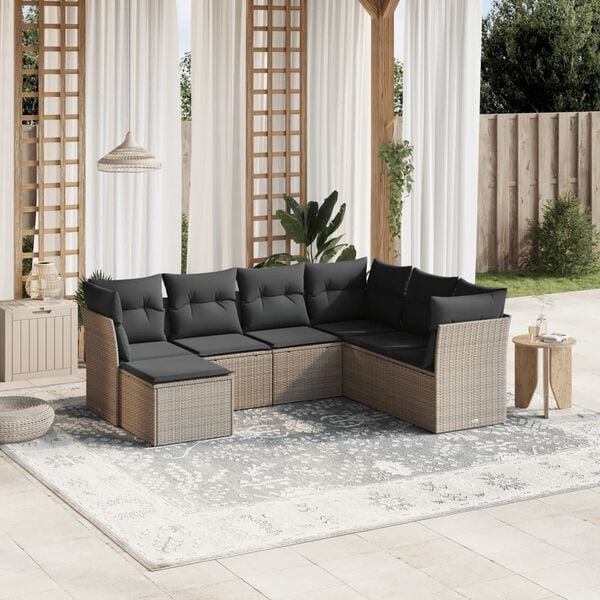 vidaXL Salon de jardin avec coussins 7 pcs gris clair r&eacute;sine tress&eacute;e