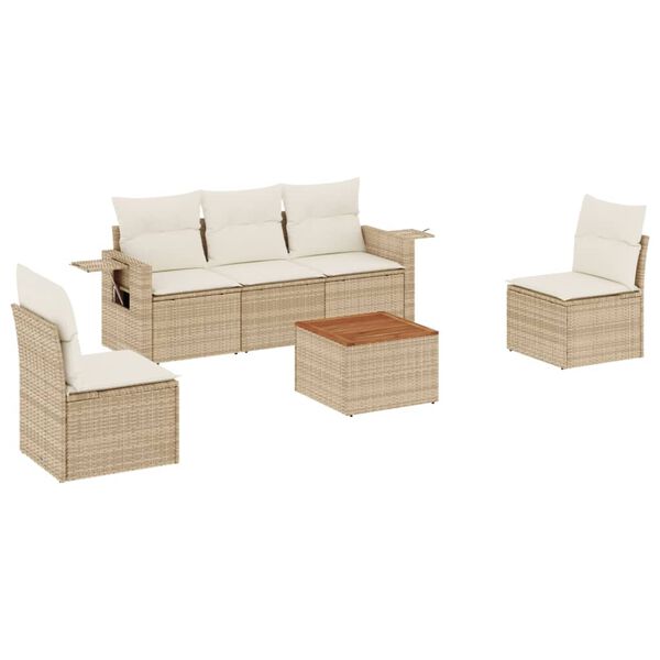 vidaXL Salon de jardin avec coussins 6 pcs beige r&eacute;sine tress&eacute;e