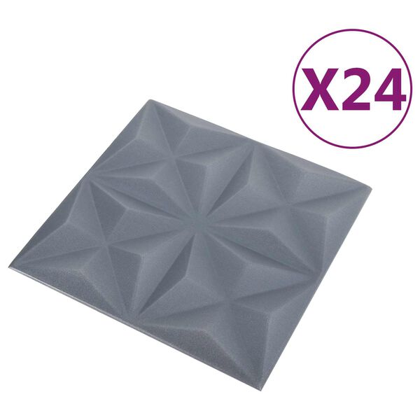 vidaXL Panneaux muraux 24 pcs Origami Gris 50 x 50 cm Mousse XPS