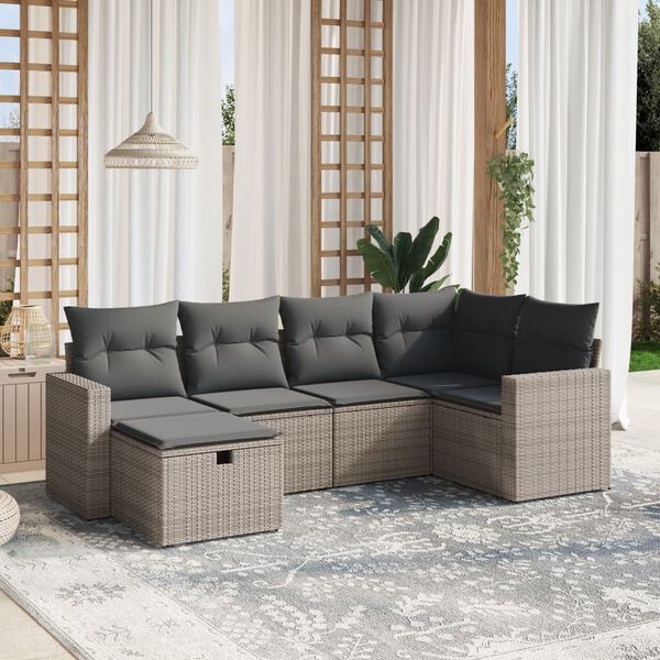 vidaXL Salon de jardin 6 pcs avec coussins gris r&eacute;sine tress&eacute;e