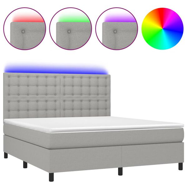 vidaXL Sommier &agrave; lattes de lit et matelas et LED Gris clair 180x200 cm