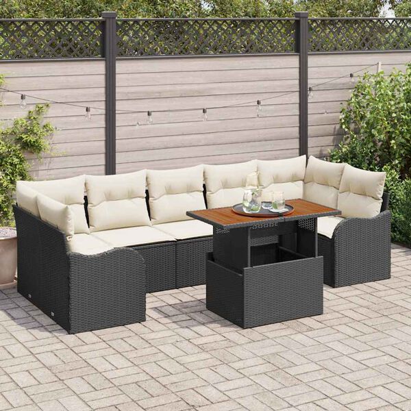 vidaXL Ensemble de canapé de jardin avec coussin 8 pcs Noir et crème