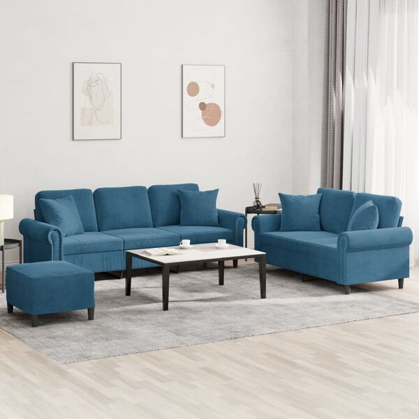 vidaXL Ensemble de canap&eacute;s 3 pcs avec coussins bleu velours