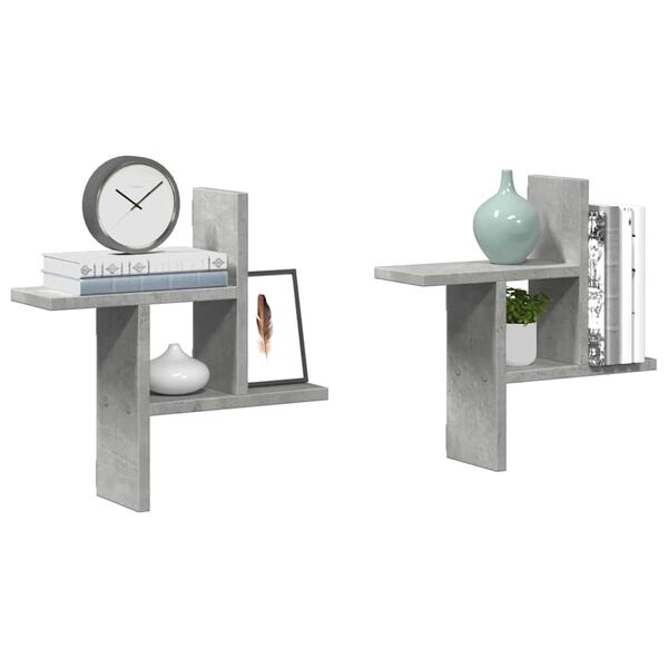 vidaXL &Eacute;tag&egrave;res murales 2 pcs gris b&eacute;ton 38x12x38 cm bois d'ing&eacute;nierie