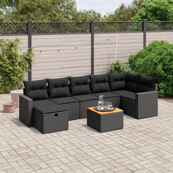 vidaXL Salon de jardin 8 pcs avec coussins noir r&eacute;sine tress&eacute;e