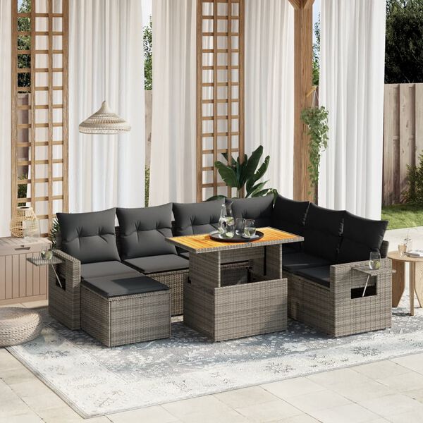 vidaXL Salon de jardin 8 pcs avec coussins gris r&eacute;sine tress&eacute;e