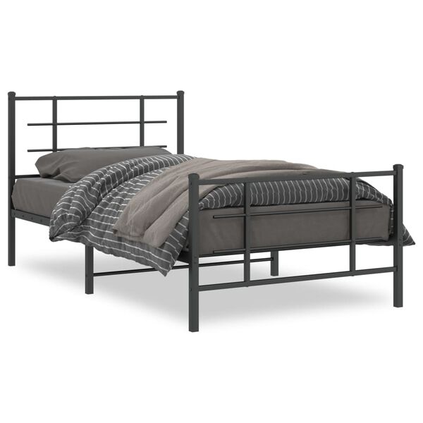 vidaXL Cadre de lit m&eacute;tal sans matelas avec pied de lit noir 100x190cm