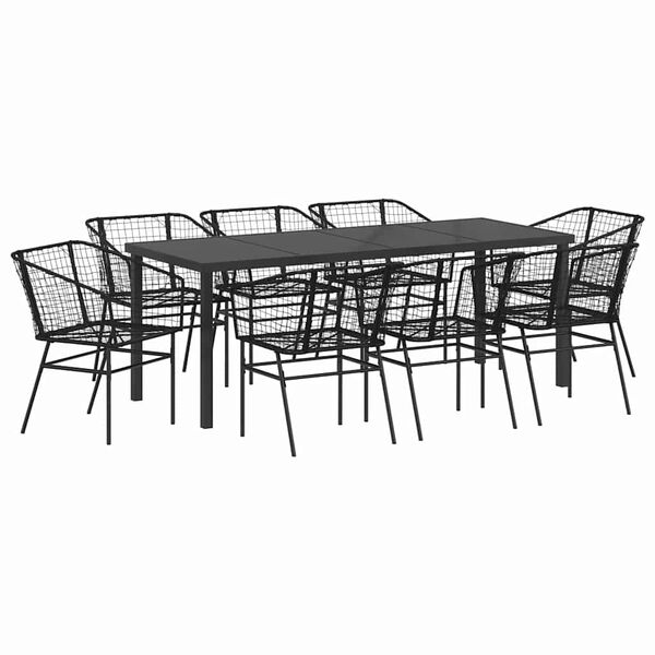 vidaXL Ensemble de salle &agrave; manger pour jardin 9 pcs Noir polyrotin