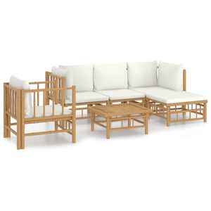 vidaXL Salon de jardin 6 pcs avec coussins blanc cr&egrave;me bambou