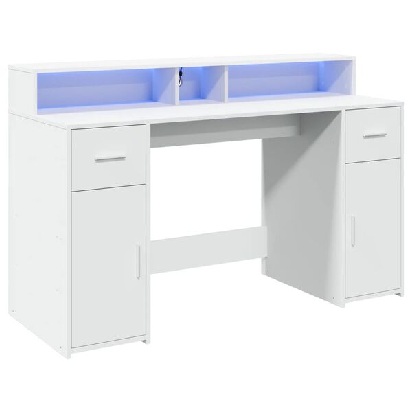 vidaXL Bureau avec lumi&egrave;res LED blanc 140x55x91 cm bois d'ing&eacute;nierie