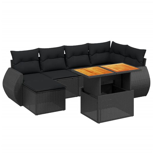 vidaXL Salon de jardin 7 pcs avec coussins noir r&eacute;sine tress&eacute;e