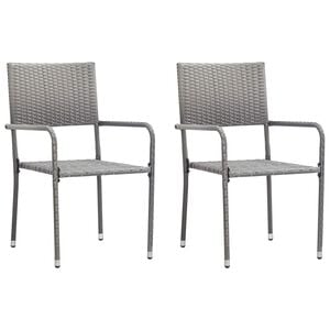 vidaXL Chaise &agrave; d&icirc;ner de jardin empilable lot de 2 gris r&eacute;sine tress&eacute;e