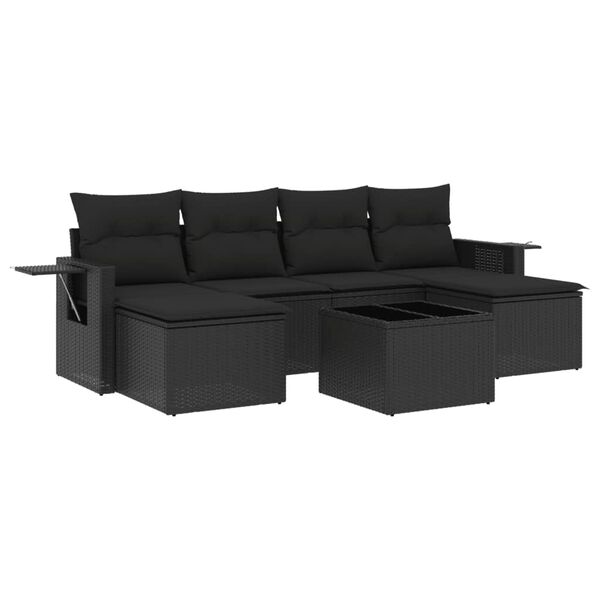 vidaXL Salon de jardin 7 pcs avec coussins noir r&eacute;sine tress&eacute;e
