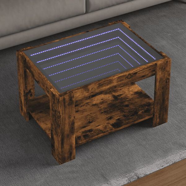 vidaXL Table basse avec LED chêne fumé 73x53x45 cm bois d'ingénierie
