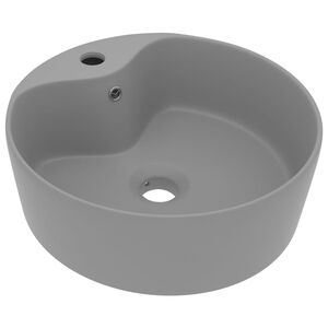 vidaXL Lavabo de luxe avec trop-plein Gris clair mat 36x13cm C&eacute;ramique