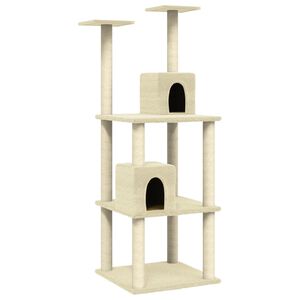 vidaXL Arbre &agrave; chat avec griffoirs en sisal Cr&egrave;me 141 cm