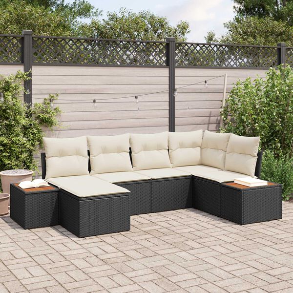 vidaXL Ensemble de canap&eacute; de jardin 7 pcs Noir et Cr&egrave;me Polyrotin