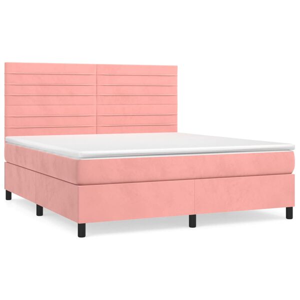 vidaXL Sommier &agrave; lattes de lit avec matelas Rose 180x200 cm Velours