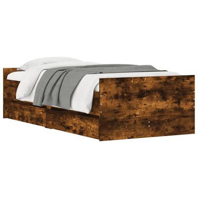 vidaXL Cadre de lit avec tiroirs chêne fumé 75x190 cm