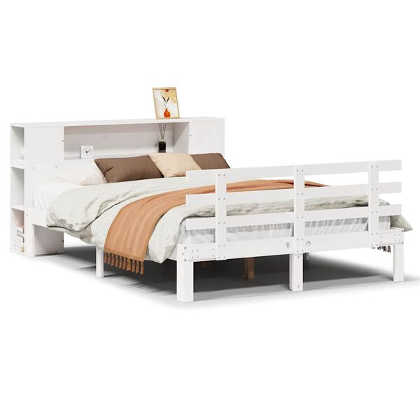 vidaXL Lit bibliothèque sans matelas blanc 135x190 cm bois pin massif