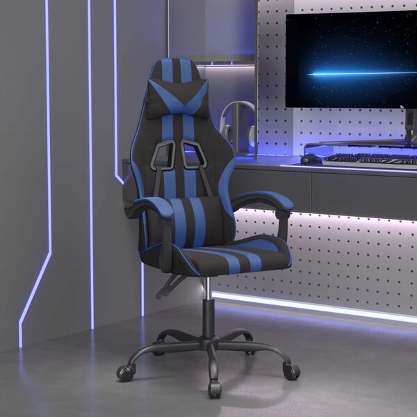 vidaXL Chaise de jeu pivotante Noir et bleu Similicuir