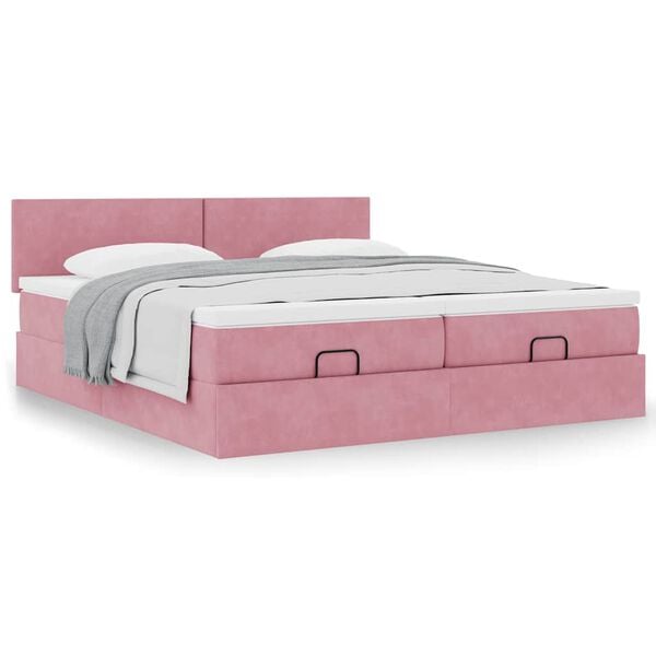 vidaXL Cadre de lit ottoman avec matelas rose 160x200 cm velours
