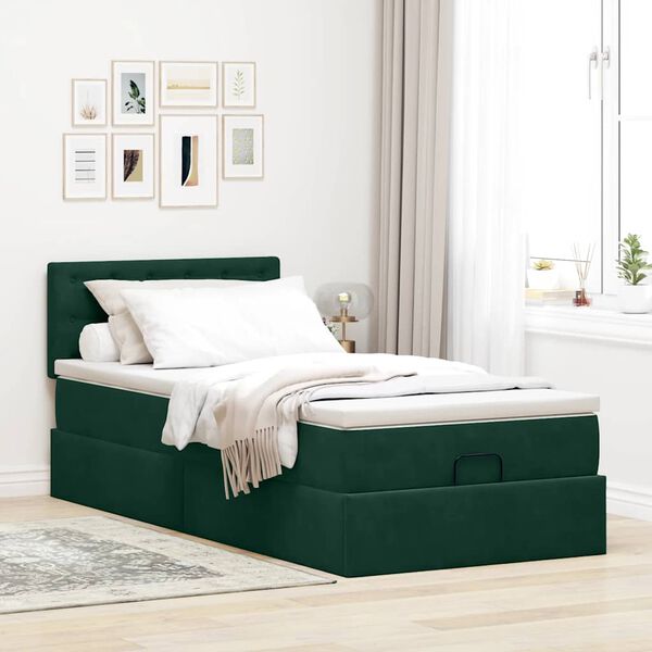 vidaXL Cadre de lit ottoman avec matelas vert fonc&eacute; 90x190 cm velours