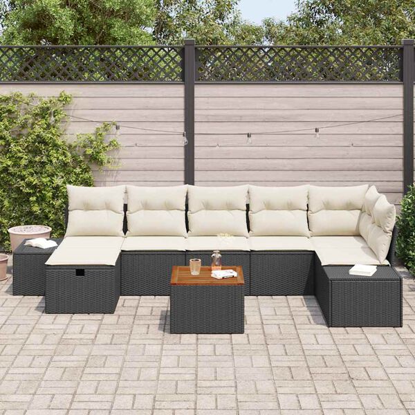 vidaXL Ensemble de canapé de jardin avec coussin 8 pcs Noir Poly rotin